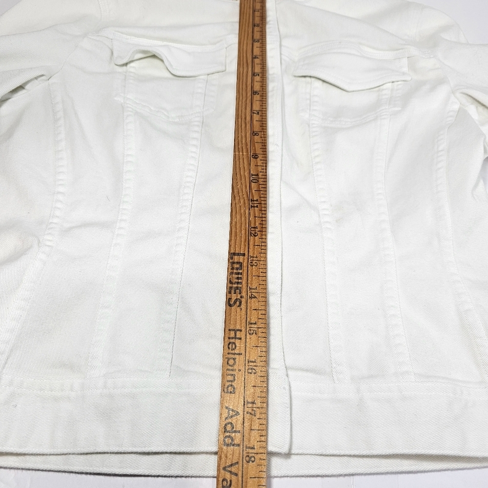 Vintage Harolds Women's White Denim Jacket with Embellished Collar - Picture 6 of 9